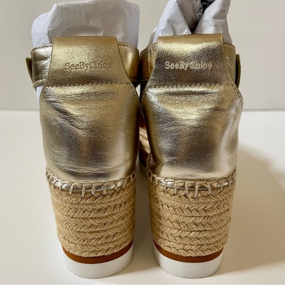 SEE BY CHLOE Lamb Glyn Platform Espadrille Size 10 Light Gold *NEW - Picture 9 of 12